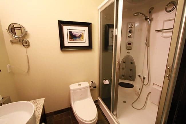 bathroom with steam and massaging jets