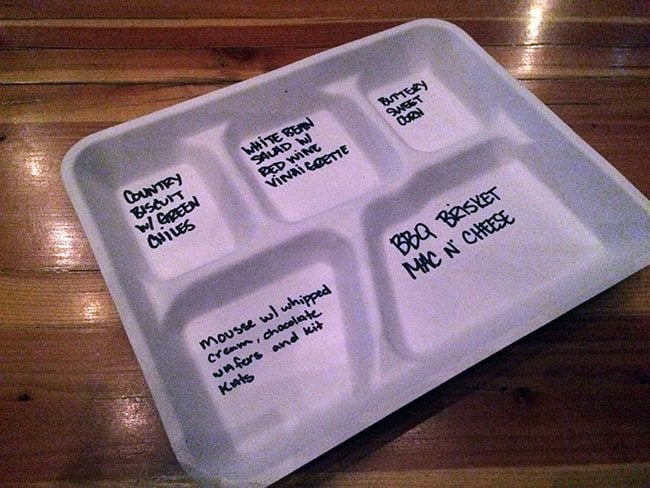 The TV Dinner Tray with written menu