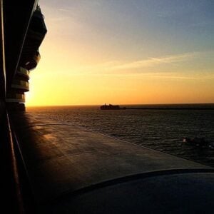 View of Sunset coming out of Cherbourg, France
