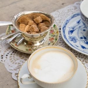 white tea cup with a hot tea