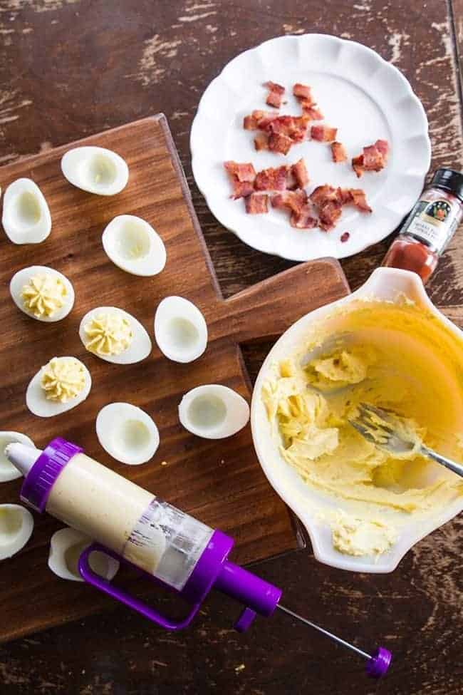 Smoky Bacon Deviled Eggs using Hard Boiled Eggs