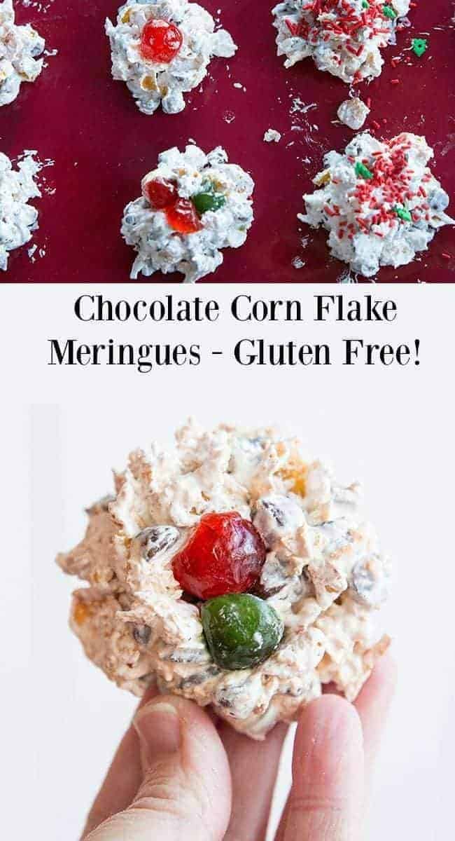 These Chocolate Corn Flake Meringues Christmas cookies are a classic that has been made for decades for a reason, delicious, crunchy and gluten-free. #christmas #cookies #glutenfree #dessert #cornflakes 