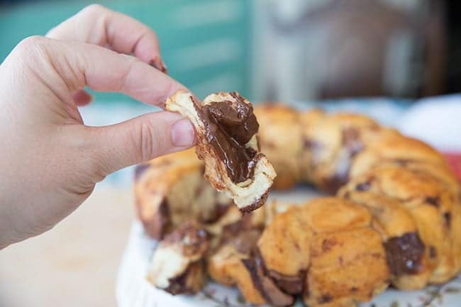 pulling apart the Chocolate Stuffed Monkey Bread