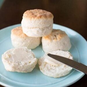 Adding spread to Buttermilk Biscuits in Pyrex plate