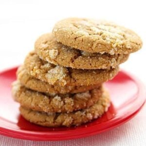 stack of Chewy Citrus Gingerbread Cookies in red plate