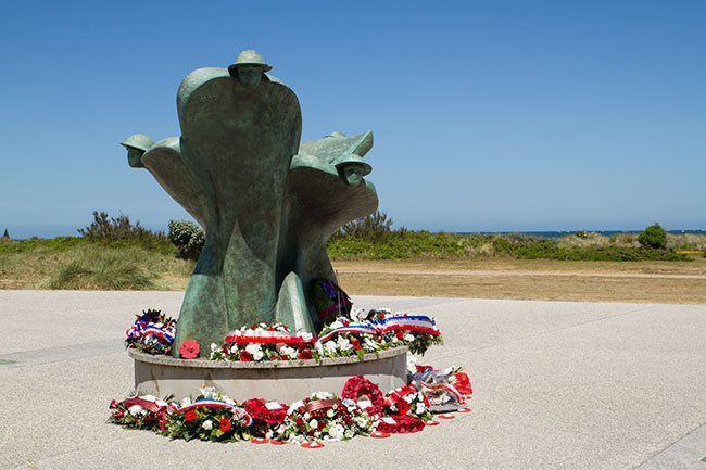 Juno Beach Statue with wreaths