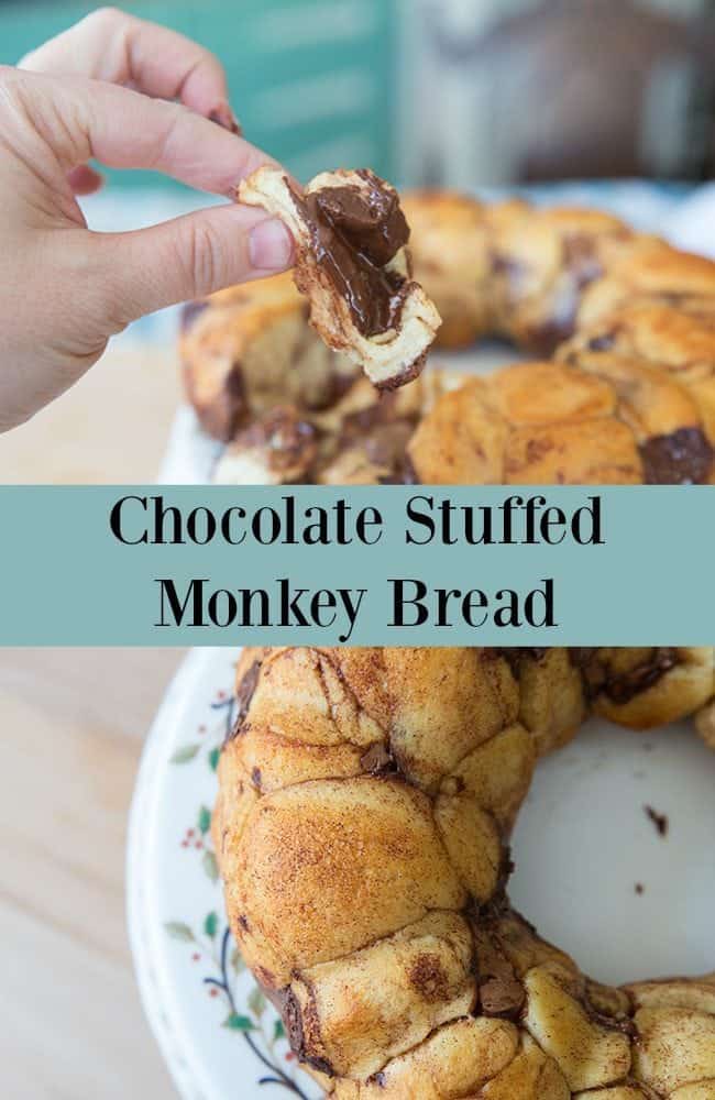 The easiest and most delicious monkey bread ever! What could be better than monkey bread stuffed with chocolate? #monkeybread #dessert