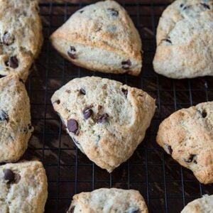 Pie Shaped Chocolate Chip Banana Bread Scones in Cooling Rack