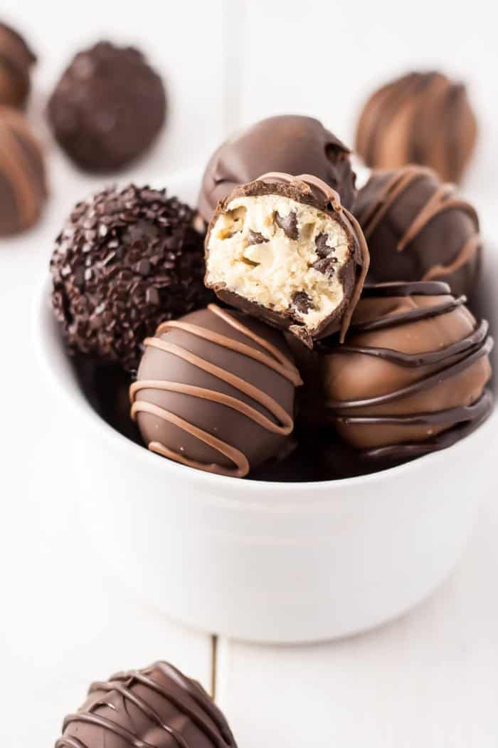 white bowl full of Cookie Dough Truffles