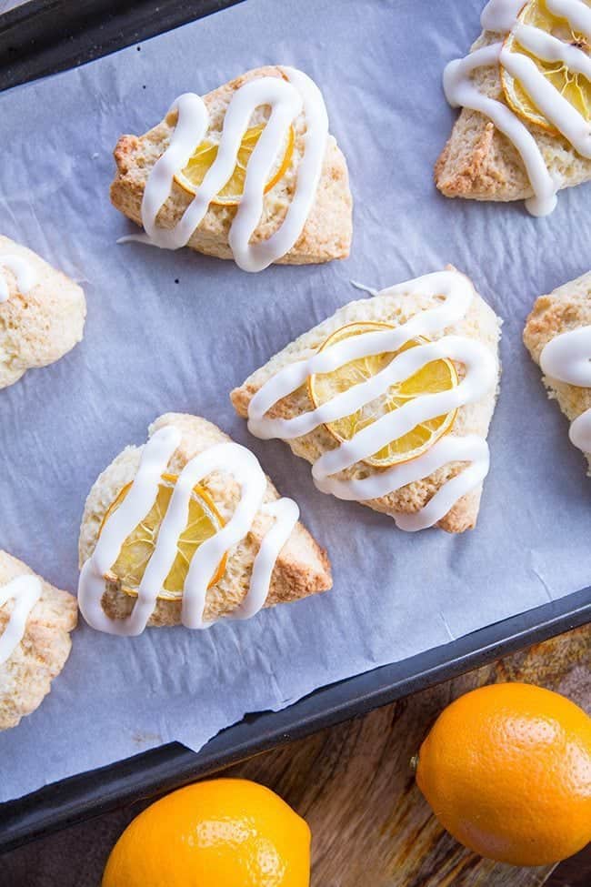 Close up of Meyer Lemon Scones Glazed with Icing