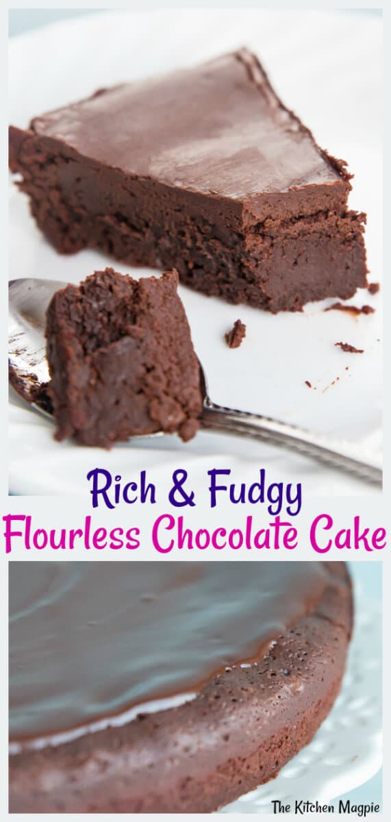 Decadent, fudgy, this gorgeous flourless chocolate cake is the perfect sweet ending to your meal - and is gluten free dessert perfection! #chocolate #glutenfree #flourless #cake 