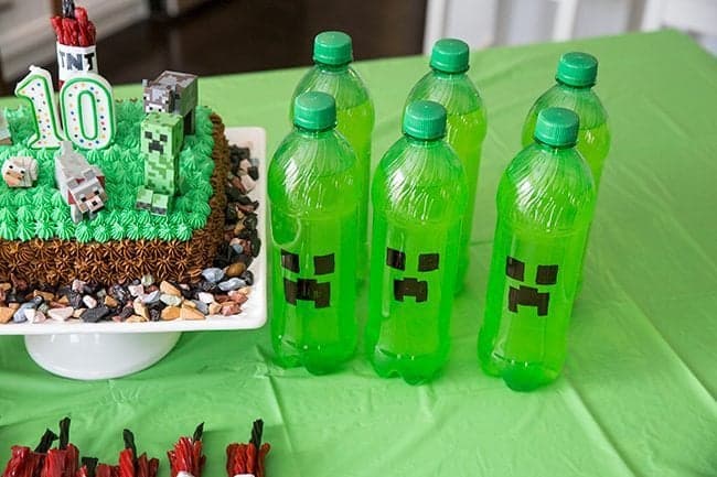 Mountain Dew creepers beside the cake