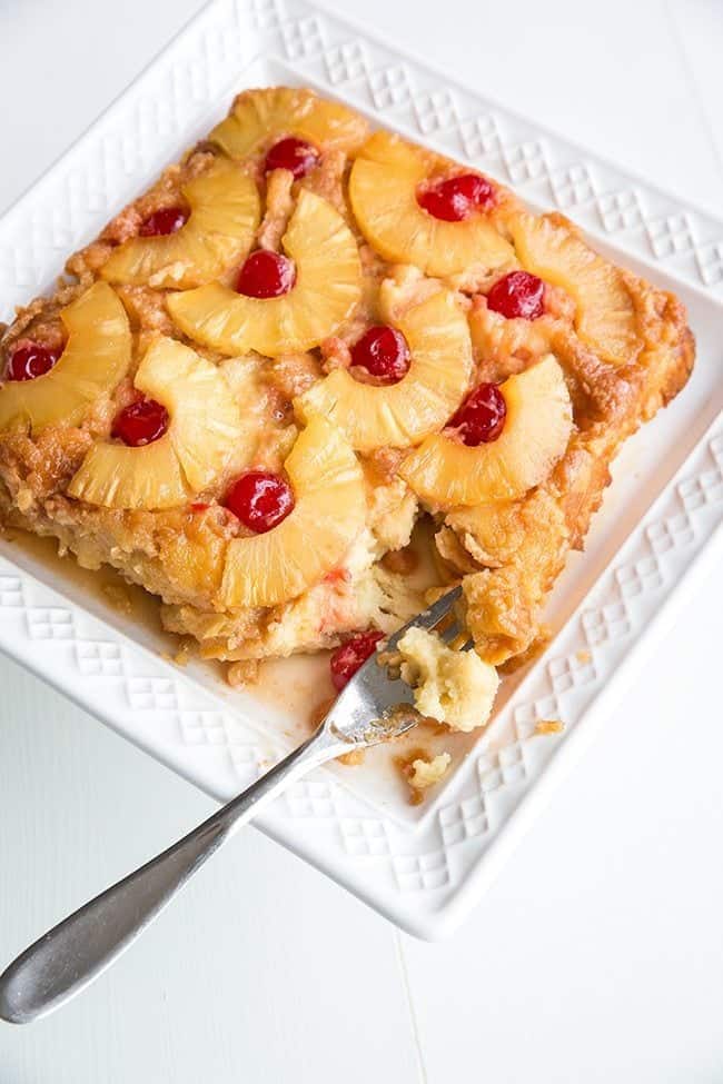 Showing the Inside of Pineapple Upside Down Bread Pudding