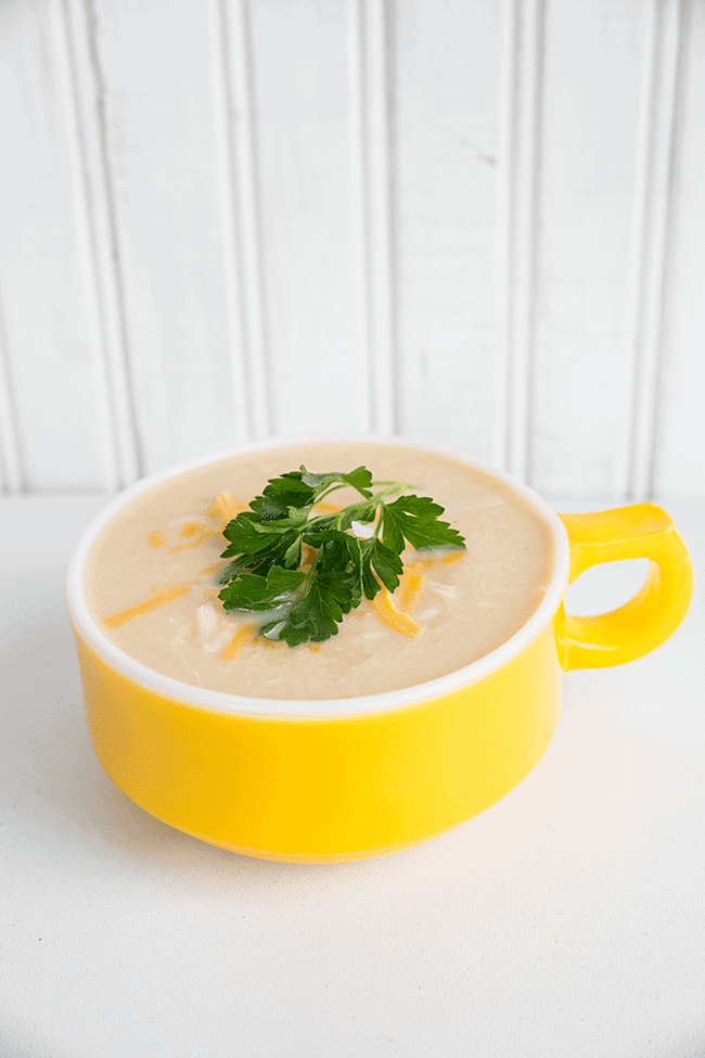  Cream of Chicken and Cauliflower Soup  Topped with Shredded Cheese and Parsley