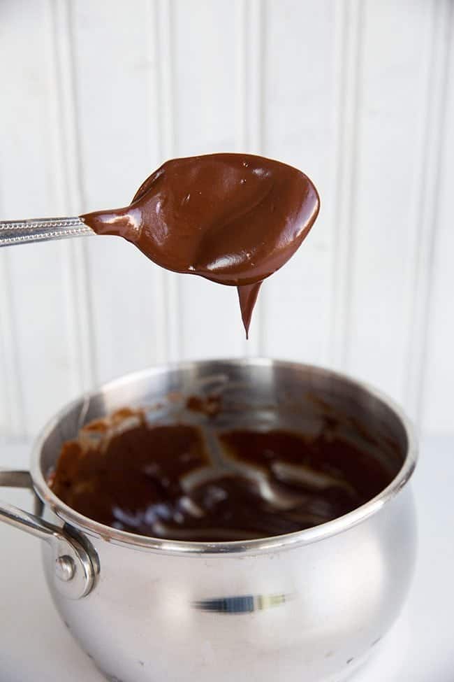 Pourable Chocolate Ganache in a small saucepan