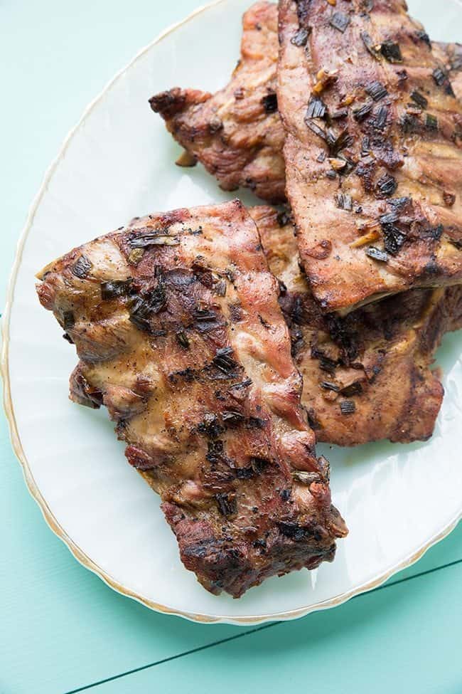 Close up of Salt and Pepper Ribs in a white oval plate