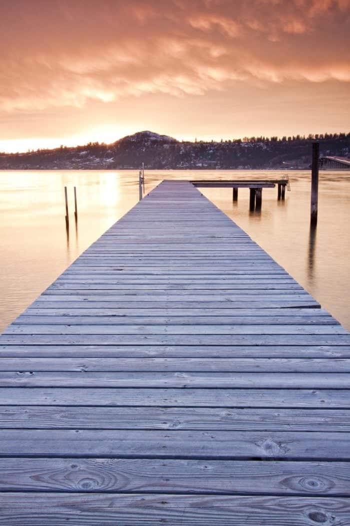 a view of sea ramp during sunset