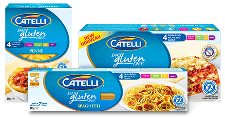 three boxes of Catelli’s Gluten Free Pastas