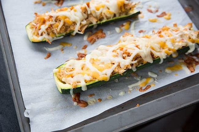 baked Cheesy Buffalo Chicken Zucchini Boats 