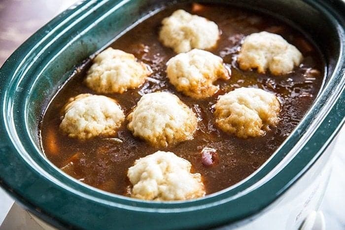 close up of Crock Pot Dumplings soup