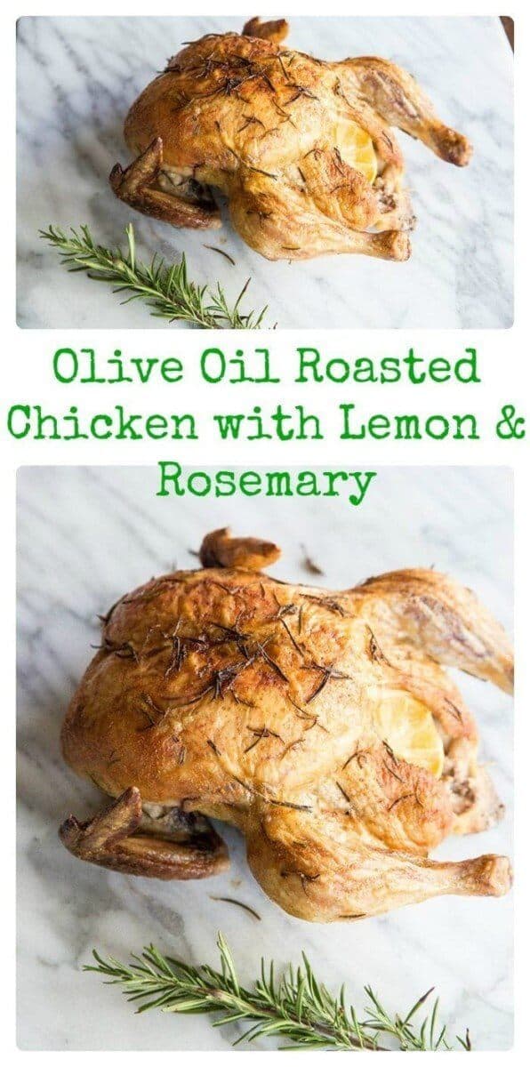 Simple roasted chicken made with olive oil, butter and bursting with rosemary lemon flavour. #roastedchicken #chicken #lemon