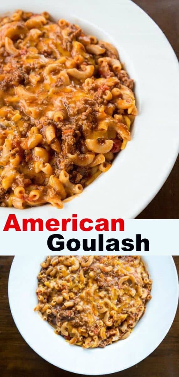 This classic American Goulash is ground beef simmered in a tomato sauce with elbow macaroni, it's one pot and the entire family will love it! This is comfort food to the max! #goulash