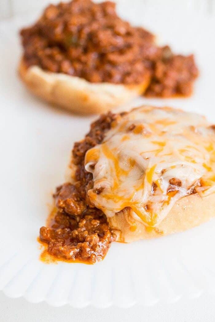 Sloppy Joes with melted cheddar cheese on top