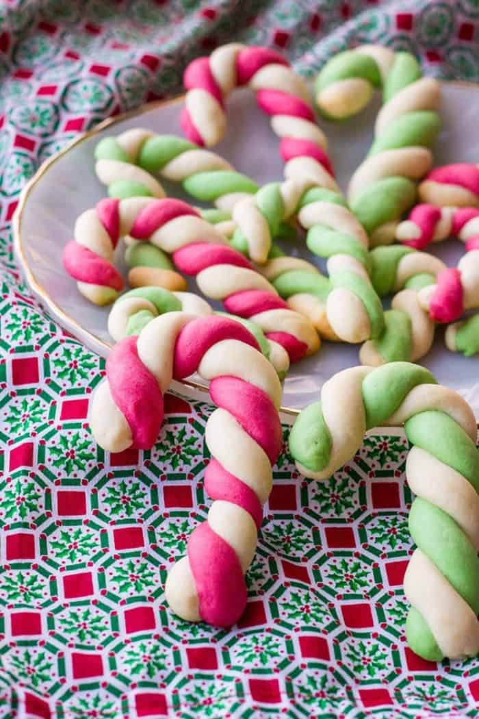 Retro Betty Crocker Candy Cane Cookies in white plate