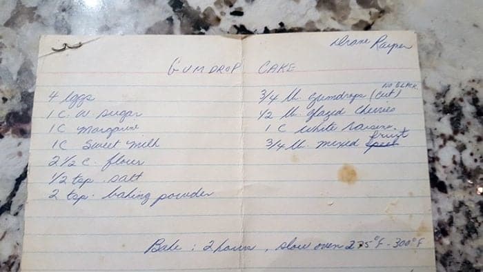 recipe of delicious Gumdrop Cake in a piece of paper