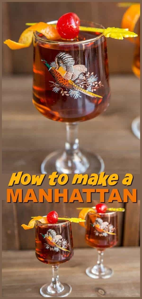 Get the perfect Manhattan Cocktail Recipe, this whisky and vermouth based, sweet drink is great for sipping. #cocktail #drink #recipe #manhattan #whiskey #vermouth #madmen #retro #vintage #midcentury