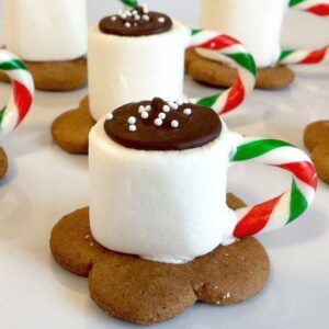 cookies that looks like cup of cocoa on top of a gingersnap cookies