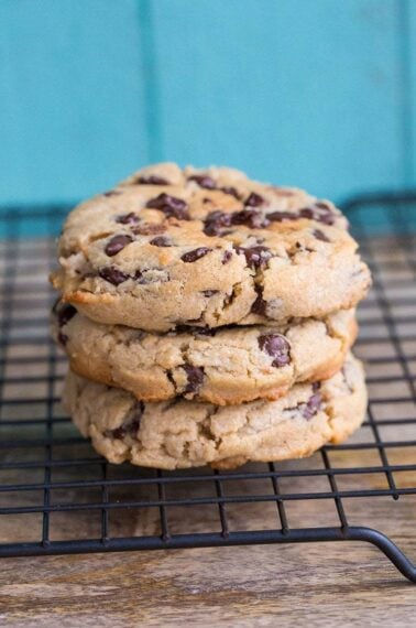 close up peanut butter chocolate chip cookies