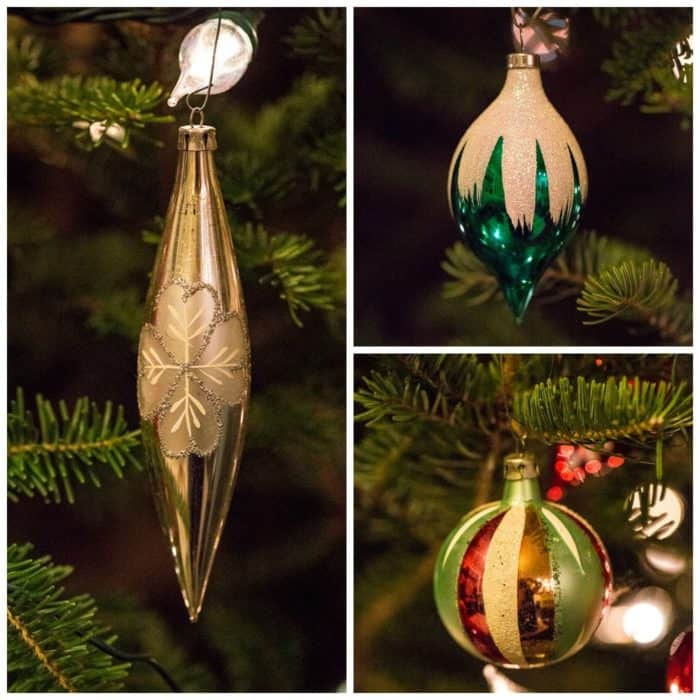 Christmas ornaments with different colors and shapes