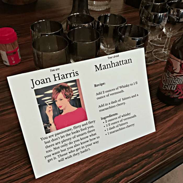 cocktail station of Joan Harris from Mad Men Manhattan recipe