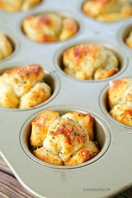 Parmesan Garlic Monkey Bread Muffins in muffin tins