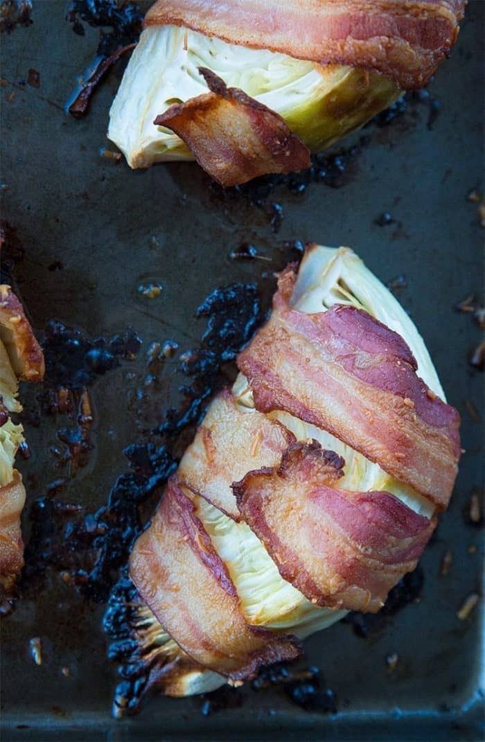 close up Bacon Wrapped Roasted Cabbage Wedges 
