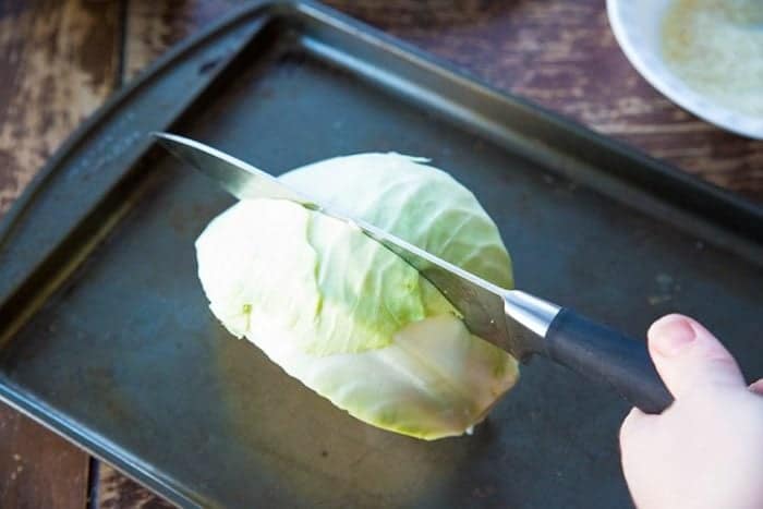 Slicing the cabbage into the proper size