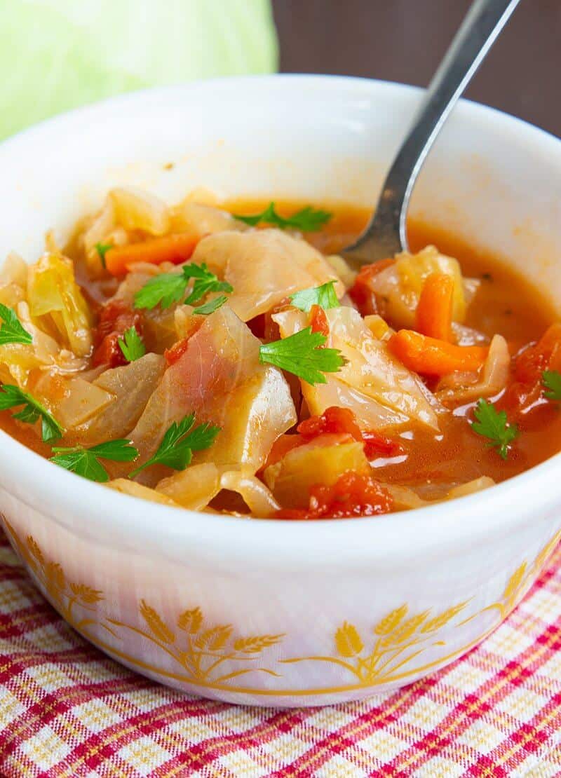 Close up of ingredients in cabbage soup