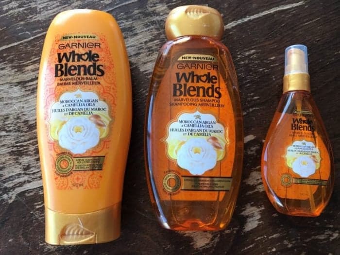 Garnier Whole Blends Moroccan Argan & Camellia Oils blend products in bottles