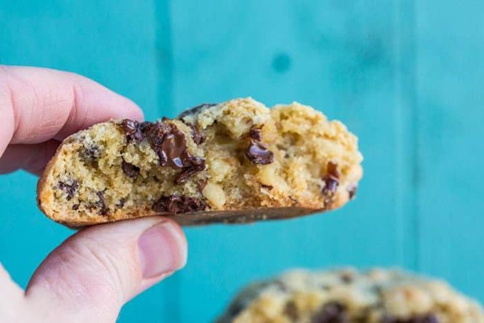 Half of Walnut Loaded Chunky Chocolate Chip Cookie Showing the Inside of It