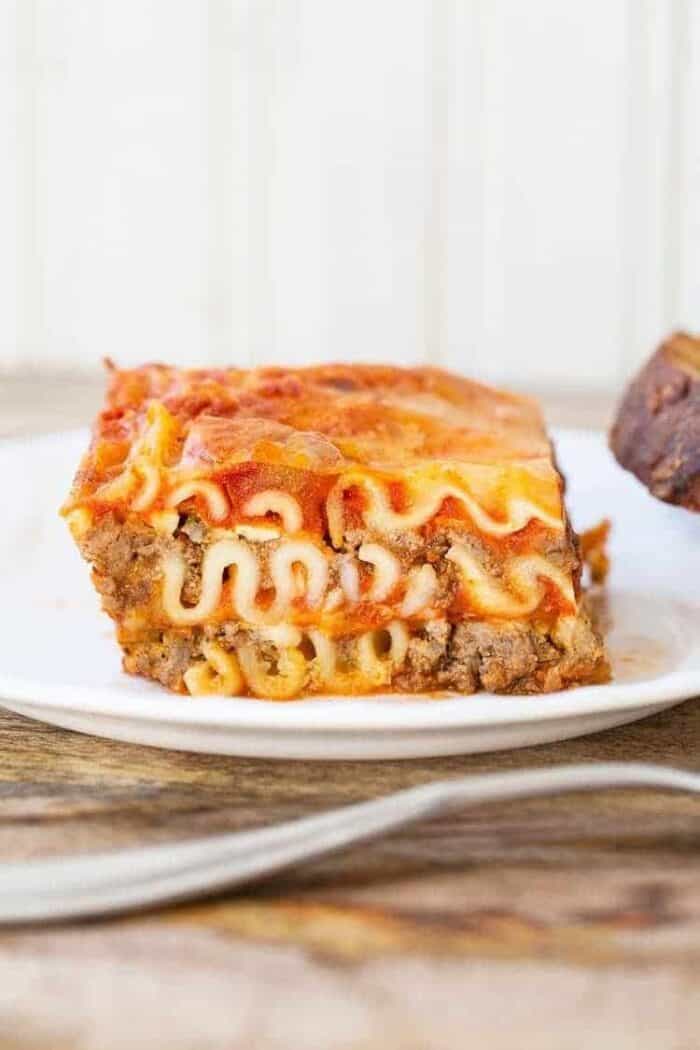 close up Cottage Cheese Lasagna in white plate