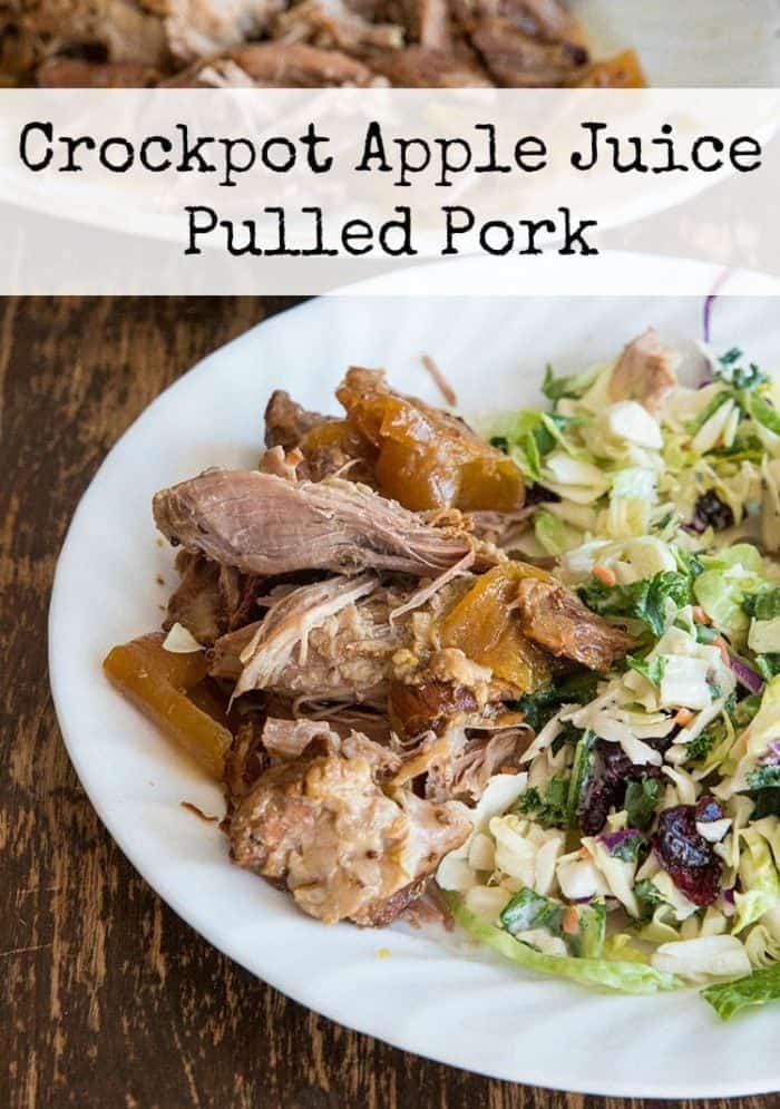 Crockpot Apple Juice Pulled Pork - for everyone looking for a new pulled pork recipe that is lighter and not BBQ tasting! #slowcooker #crockpot #pulledpork #recipe #pork #cooking 