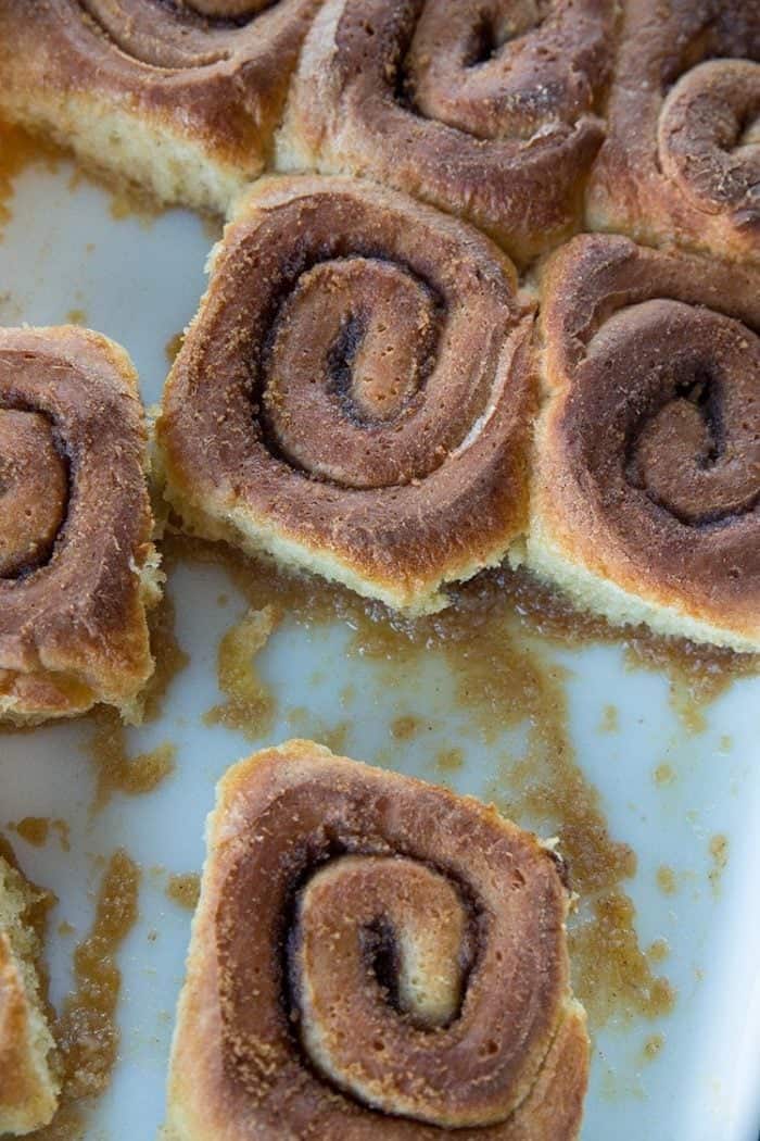 Close up of Brown Sugar Caramel Cream Cinnamon Buns