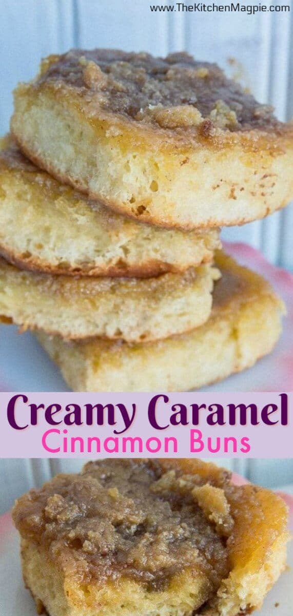 These Brown Sugar Caramel Cream Cinnamon Buns are such an old fashioned treat! They bake up with a sauce in the bottom of the pan that's creamy and delicious. #cinnamonbuns #baking