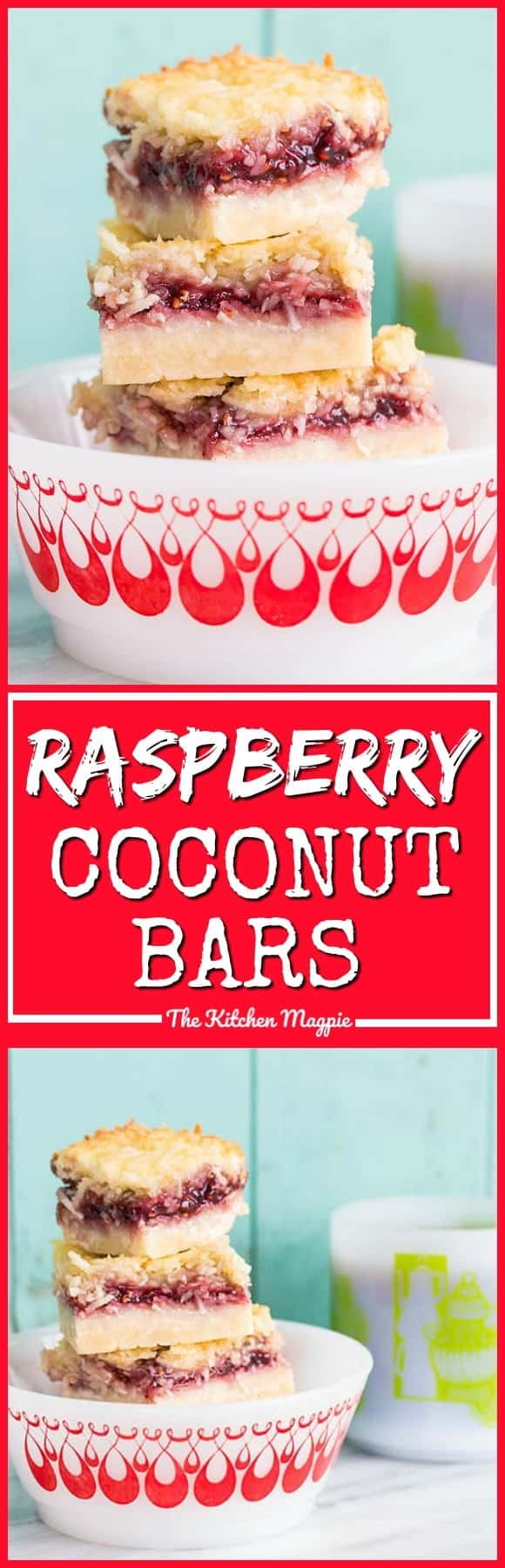 Raspberry Coconut Bars, the perfect bar recipe! It freezes well and tastes amazing! Recipe from @kitchenmagpie #dessert #christmas #coconut #recipe
