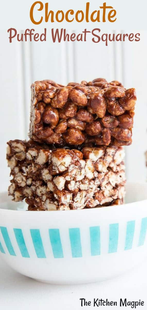 How to make Chewy Chocolate Puffed Wheat Squares, a Canadian prairie classic! #dessert #chocolate #squares