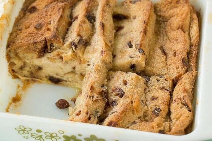 slices of Bread and Butter Pudding in pan