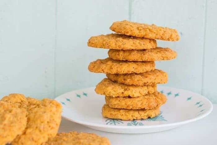 Stack of Rice Krispies Cheese Crisps in white plate
