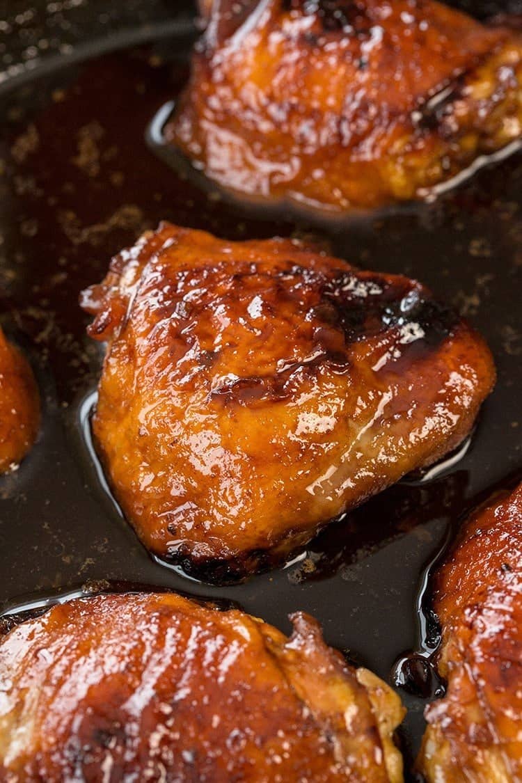 Mom's Easy Honey Garlic Chicken sizzling in a pan