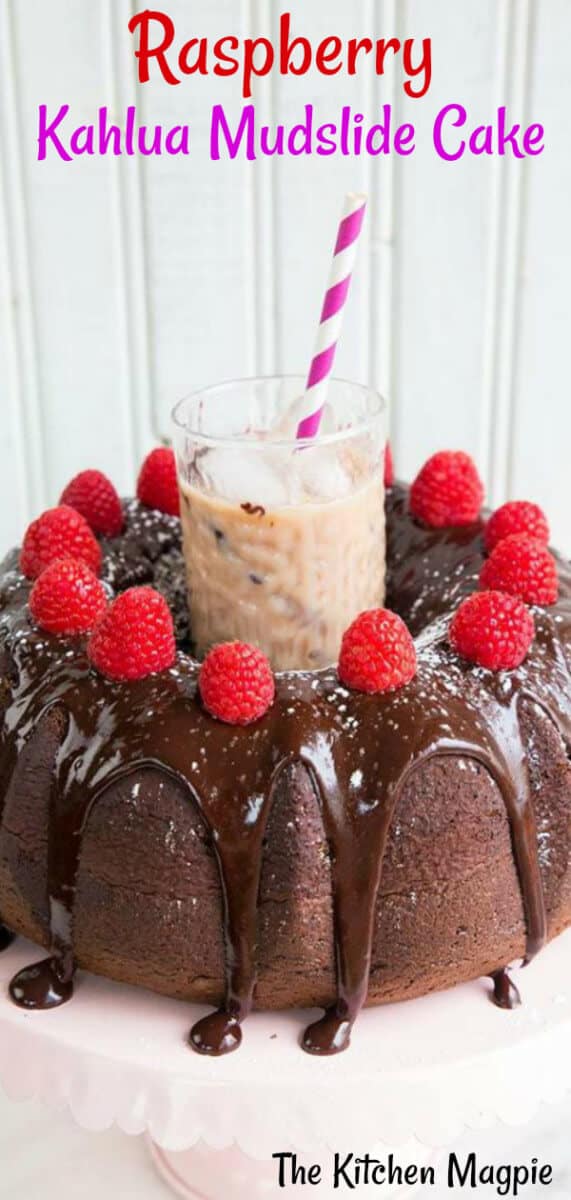 Raspberry Kahlua Mudslide Cake - it doesn't get more decadent than this cake! #raspberry #chocolate #bundtcake #chocolatecake